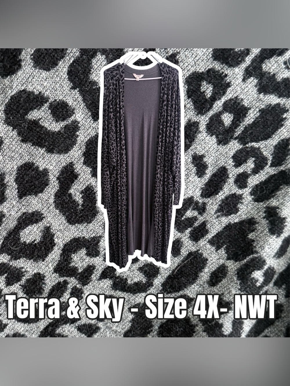 Terra & Sky Black and Gray Leopard Duster Cardigan